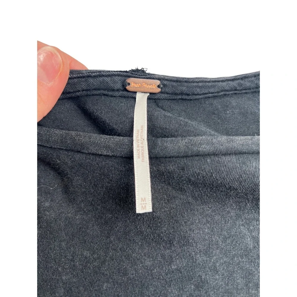 Free People Celine Sequin Sleeve Tee Charcoal Grey Washed Cotton Top OB1403341 M - Picture 5 of 9